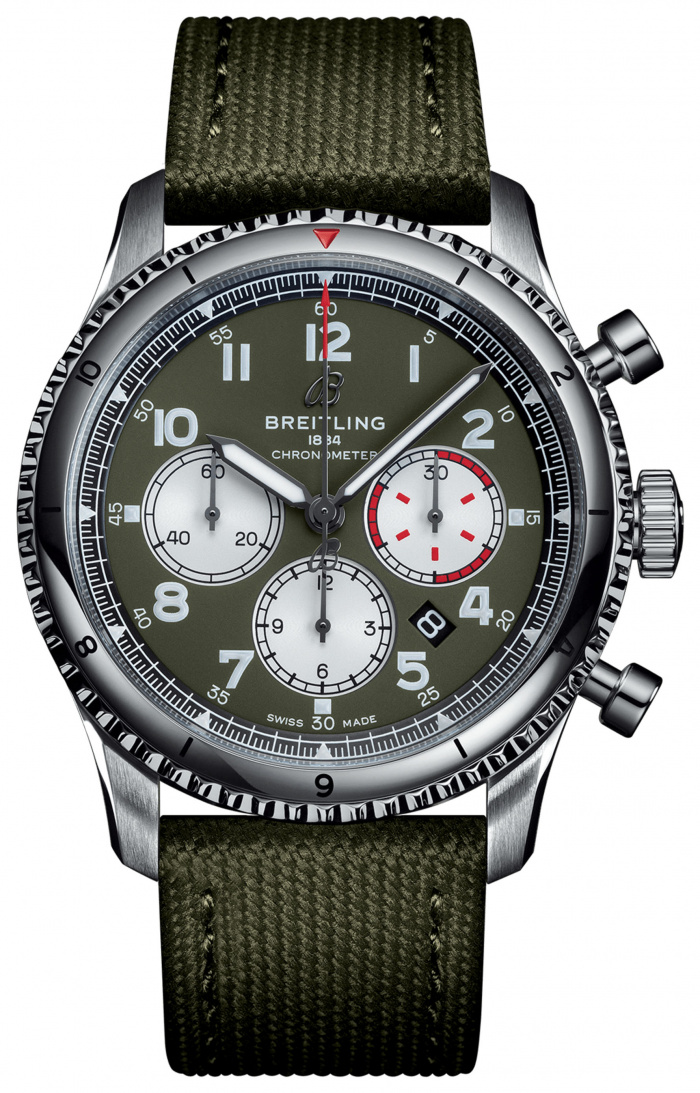 Breitling Aviator 8 Chronograph 43 Curtiss Warhawk - Orologio Uomo, Movimento Automatico, Cassa 43mm, Cinturino Verde Kaki, Cronografo