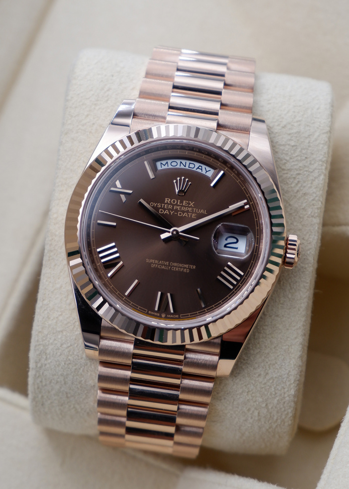 Rolex Day-Date 40 18kt Everose "Chocolate dial"